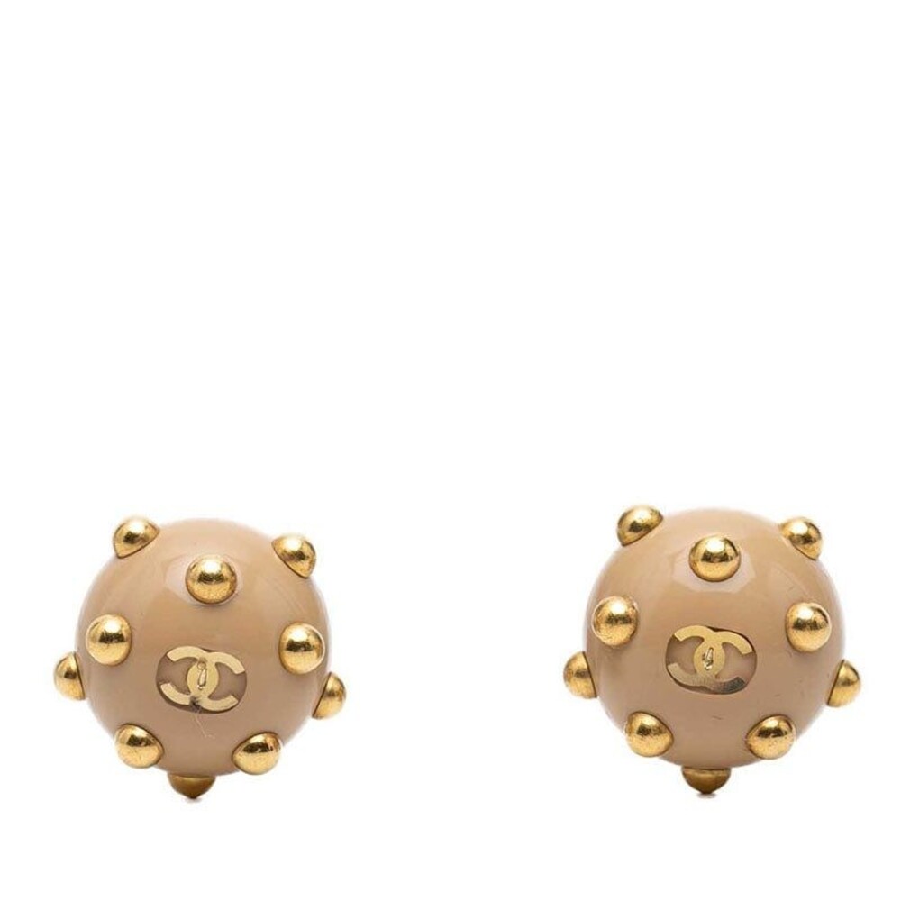 Chanel CC Logo Vintage 00A Gold Beige Plated Earrings